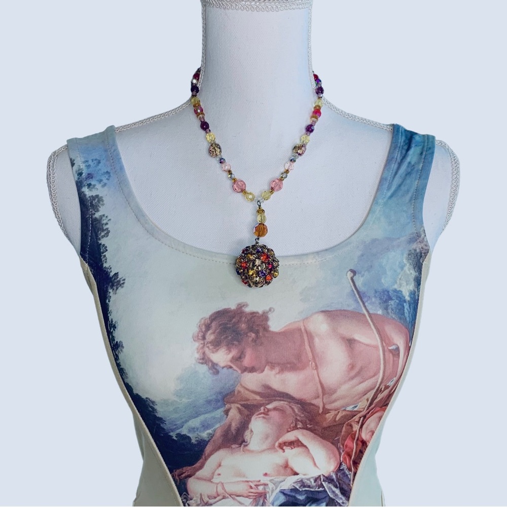 Rhinestone Multicolor Statement Necklace - image 1